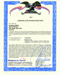 Certificate of Registration USA